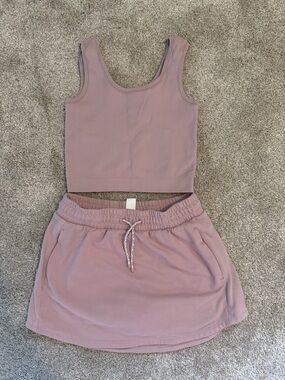 Kids Athleta, Mauve Ribbed Tank and Drawstring Skirt Set, M 8/10